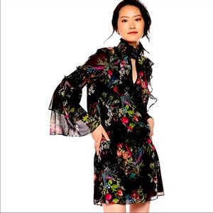 Parker Black Alexia floral smocked sleeve dress